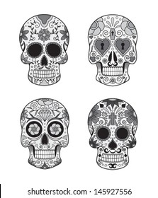 vector illustration set of skulls in mexican tradition