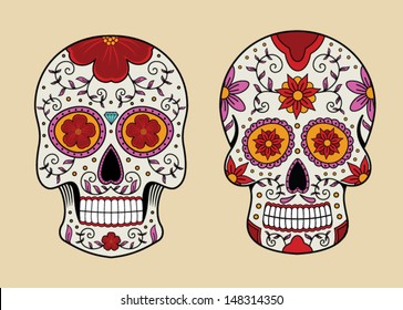 vector illustration set of skulls in mexican tradition