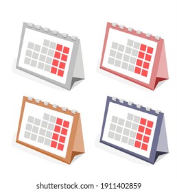 Conjunto de ilustraciones vectoriales de un calendario pequeño para suministros de oficina
