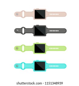 Vector illustration Set of smart watches with multi-colored straps
