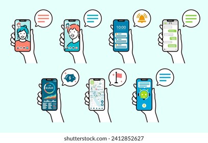 Conjunto de ilustraciones vectoriales de un smartphone en la mano 