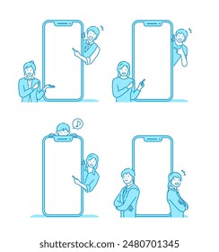 Vector illustration set of smartphone and people (design space on smartphone screen)