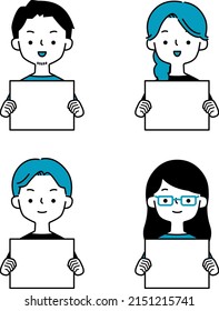 Vector illustration set of smiling figure with white board