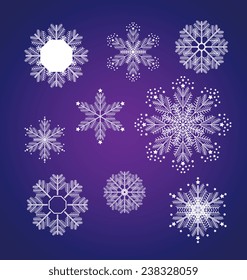 Vector illustration of set with snowflakes. Christmas background