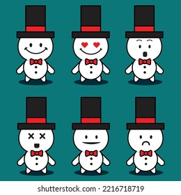 	
vector illustration set of snowman with hat and bow tie