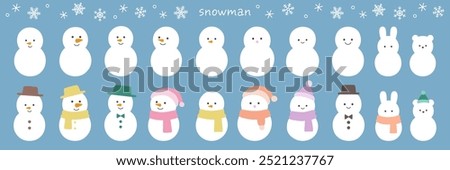 Vector illustration set of snowmen and snowflakes. Winter, icons, snowman
