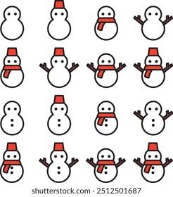 Vector illustration set of snowmen of various shapes