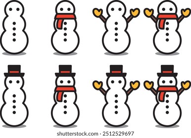 Vector illustration set of snowmen of various shapes