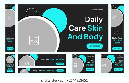 Ilustración vectorial Conjunto de plantillas de medios sociales de spa y belleza. Plantilla de banner cuadrado con formas verdes abstractas y lugar para la foto. Adecuado para publicaciones en medios sociales, banners y publicidad digital en la web
