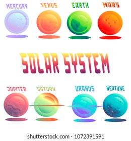 Vector illustration. Set of space: solar system, planets and stars.