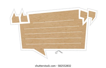 Vector illustration Set of speech bubbles cut out of craft paper or cardboard with quotation marks and space for text. Sticker or reminder note isolated on white.