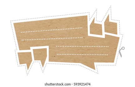 Vector illustration Set of speech bubbles cut out of craft paper or cardboard with quotation marks and space for text. Stickers or reminder notes isolated on white. EPS 10 carton