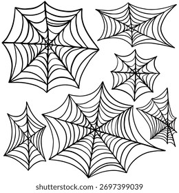 Vector illustration. A set of spider webs of various shapes.