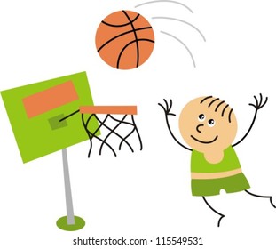 Vector illustration - set sport. Boy playing basketball
