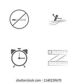 Vector illustration set sport icons. Elements ribbon ruler, alarm clock, water polo and ban on smoking icon on white background