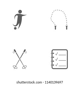 Vector illustration set sport icons. Elements sheet mark, ski poles, jumper and football player icon on white background