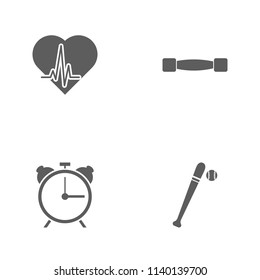 Vector illustration set sport icons. Elements bit and ball, alarm clock, lightweight dumbbells and palpitation icon on white background