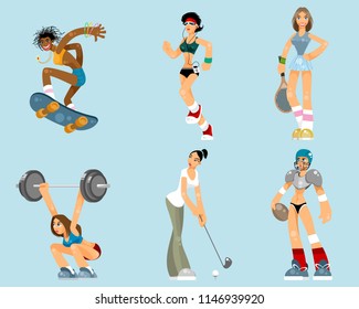 Vector illustration of a set of sports women