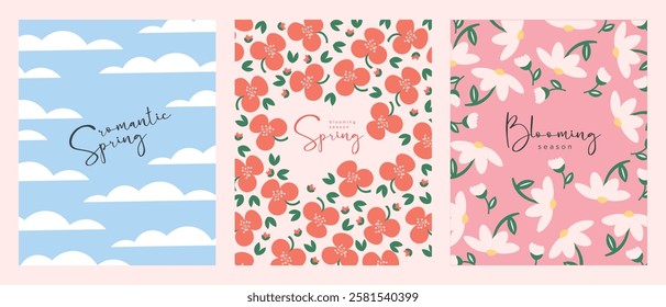 Vector illustration. Set of spring banners, posters, postcards, covers. Modern design.