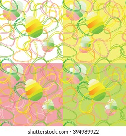 Vector illustration of set spring seamless pattern colorful eggs on color background. Can be used for wrapping paper. Easter holiday background.