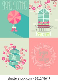 Vector illustration set of a spring season in flat style.