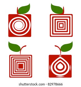 vector illustration of a set of square apples isolated on white background.