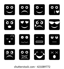 vector illustration set of square black emoticons 