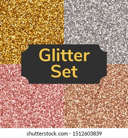 Vector illustration. Set square color glitter texture pattern. Gold, silver, pink, bronze.