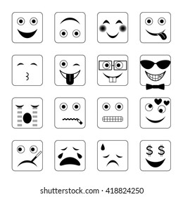 vector illustration set of square emoticons in black and white