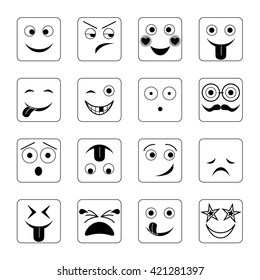 Vector Illustration Set Square Emoticons Black Stock Vector (Royalty ...