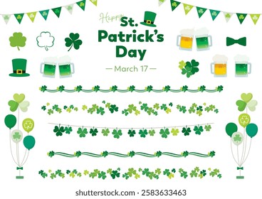 Vector illustration set for St. Patrick's Day. shamrocks, clover, beer.