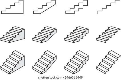 Vector illustration set of stairs of various shapes