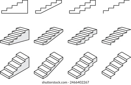 Vector illustration set of stairs of various shapes