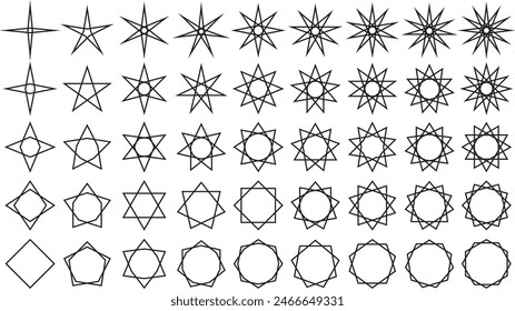 Vector illustration set of stars of various shapes