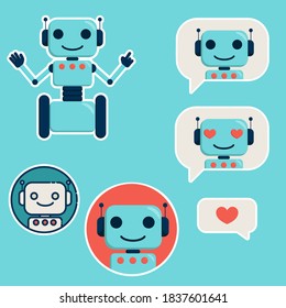 Vector illustration: set of stickers with robots.