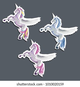 vector illustration of set of stickers of unicorns