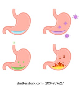 Vector illustration set of a stomach showing infection or illness, perfect for advertising health and education products