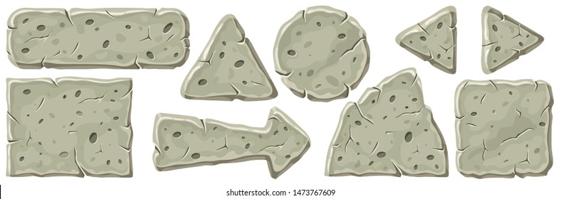 Vector illustration set of stone boards. Isolated cartoon frames with space for text on white background.