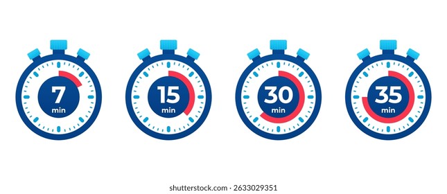 vector illustration Set of Stopwatch Timers Indicating Various Countdown Intervals