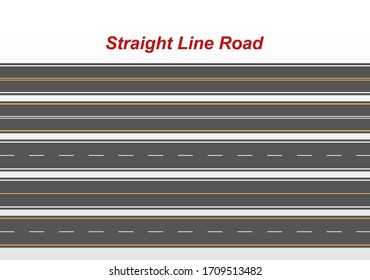  Ilustración vectorial. Conjunto de caminos asfaltados de transporte recto.