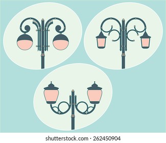 The vector illustration of set of street lamps
