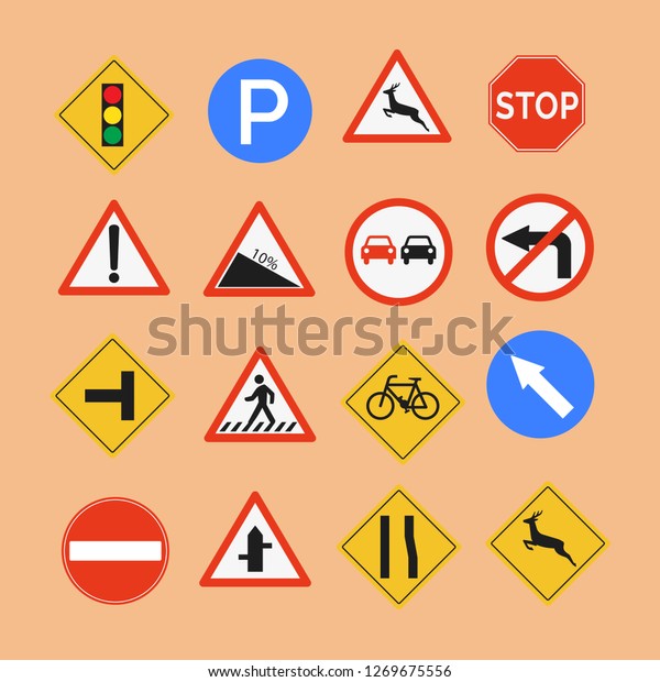 Vector\
illustration set of street signs.backgroud\
orange