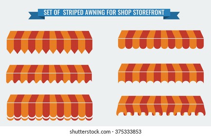 Vector illustration set of striped awnings with two flat color. Orange