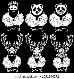 Vector illustration of a set strong wild animal - men.
