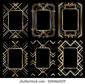 Vector Illustration Set Of Stylish Retro Frames. The Design Of Graphics In The Style Gatsby Art Deco. Decoration For Vintage Parties: Invitations, Posters, Flyers, Booklets, Cards.