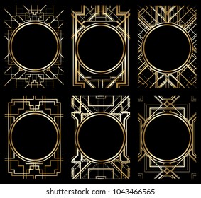 Vector Illustration Set Of Stylish Retro Frames. The Design Of Graphics In The Style Gatsby Art Deco. Decoration For Vintage Parties: Invitations, Posters, Flyers, Booklets, Cards. Vector