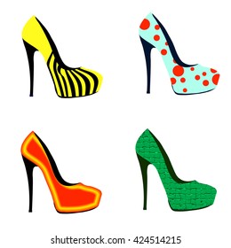 Vector illustration. Set of stylish shoes
