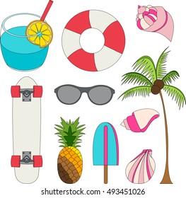 Vector illustration set of summer lovely things