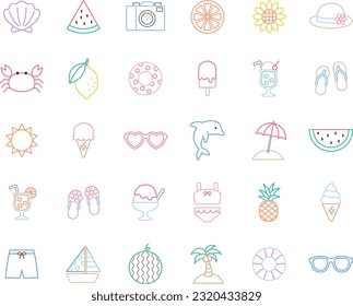 Vector illustration set of summer simple icons