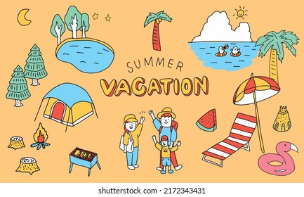 Vector illustration  set of summer vacation concept.